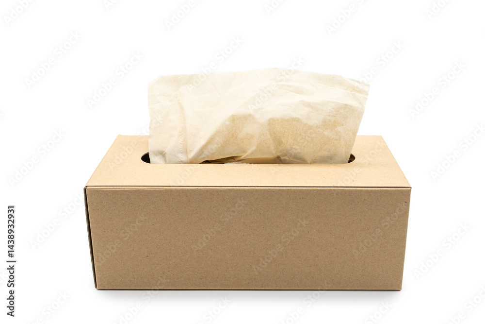 Brown tissue paper box isolated on white background with Clipping path.