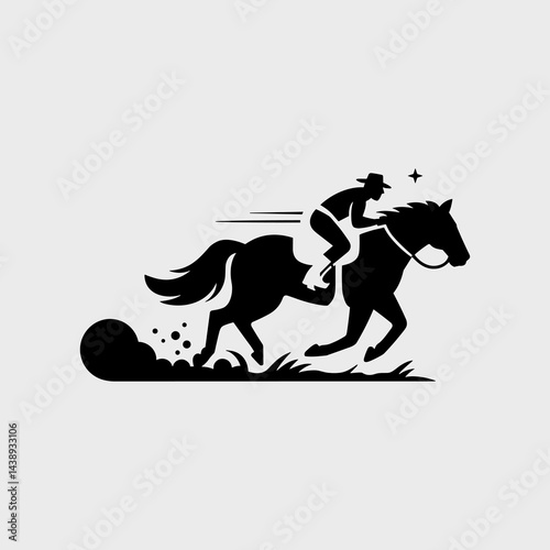 Dynamic Horseback Rider Silhouette with Dust Trail Logo