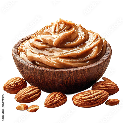 nut butter with almond view 34 freehand stroke on white background
