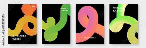Four colorful posters with abstract designs. Eyecatching and modern artwork suitable for marketing materials or home decor prints.