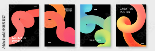 Four vibrant abstract posters on black background suitable for modern interior design, digital art prints, or graphic design projects. Perfect for wall decor.