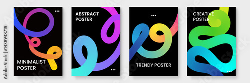 Four minimalist posters with colorful abstract shapes. Suitable for modern home decor, art prints, graphic design projects, and web backgrounds.