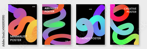 Four colorful posters with abstract shapes suitable for modern branding, event promotion, stationery designs, and interior decor.