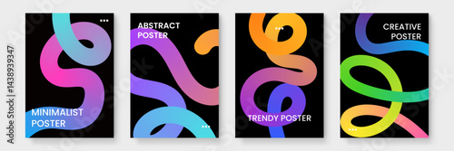 Four abstract posters with colorful gradient shapes suitable for contemporary wall art, printed media, and digital backgrounds.