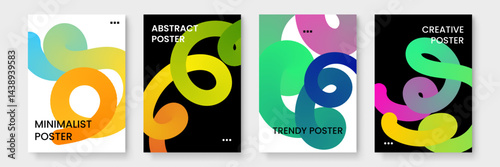 Set of four minimalist posters with colorful abstract shapes. Suitable for modern home decor, art prints, digital backgrounds, and social media graphics.