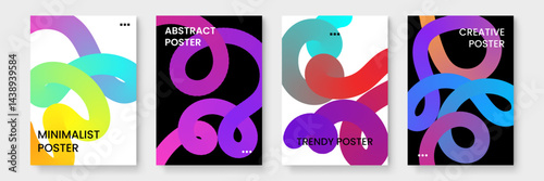 Four abstract posters with colorful gradient shapes suitable for modern design projects, backgrounds, presentations, and artistic visual concepts.