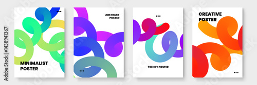 Four abstract colorful shape posters suitable for modern art projects, event promotions, digital displays, and vibrant graphic design concepts.