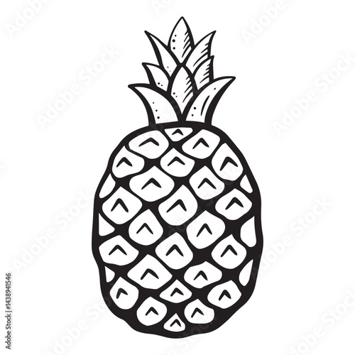 Cartoon vector line art doodle of pineapple fruit object and symbols.