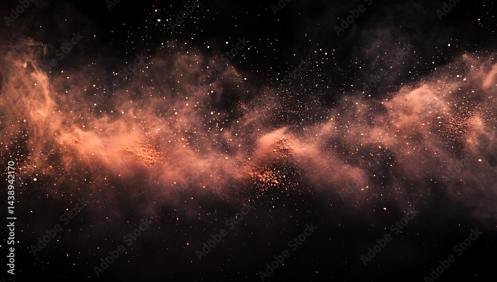 Fototapeta premium Colorful powder explosion on a black background, with a colorful dust splash in motion and a copy space area for design and banner.