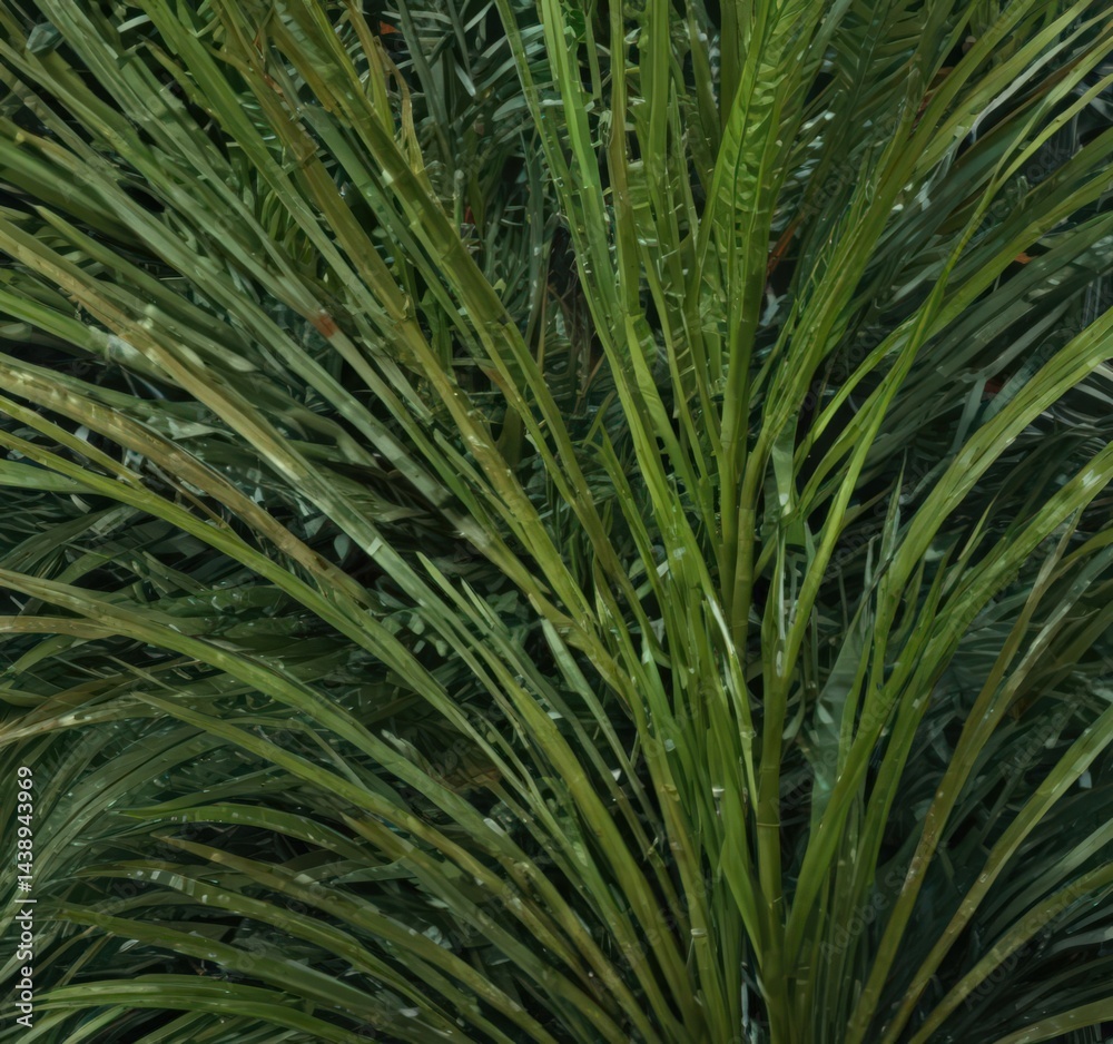 Fototapeta premium Close-up of a lush palm frond, showcasing intricate veins and rich color , summer, spring