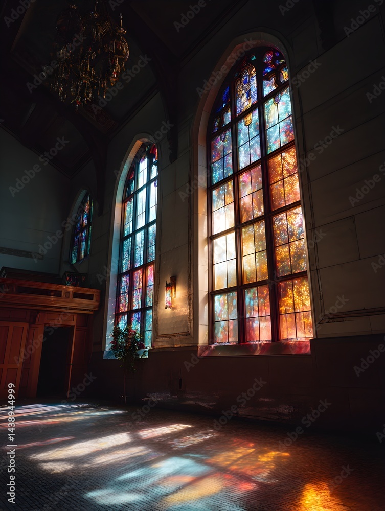 Fototapeta premium Sunlight Through Colorful Stained Glass Church Window