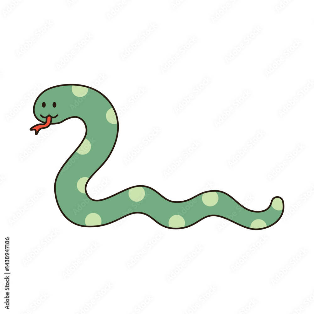 Fototapeta premium SNAKE cute animal doodle kawaii Japanese style illustration single icon drawing element clean flat vector