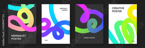 Set of four colorful posters with abstract shapes suitable for modern interior decor, graphic design projects, and artistic inspiration.