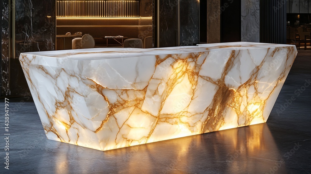 Illuminated marble reception desk, modern design, luxury interior