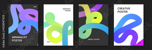 Four abstract posters with colorful gradient shapes. Suitable for modern wall art, digital backgrounds, and vibrant design projects.