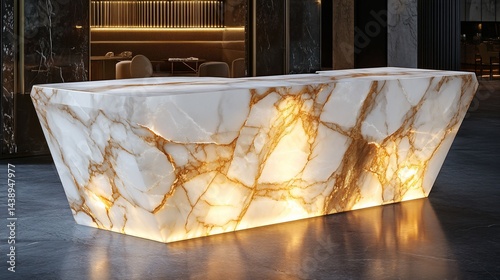 Obraz na płótnie Illuminated marble reception desk, modern design, luxury interior w salonie