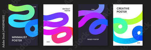 Four posters with colorful abstract shapes, ideal for modern advertisement campaigns, interior design inspiration, or digital backgrounds.