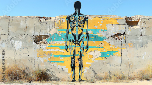 folk art drawing of a stylized human figure with symbolic decorations, simple form