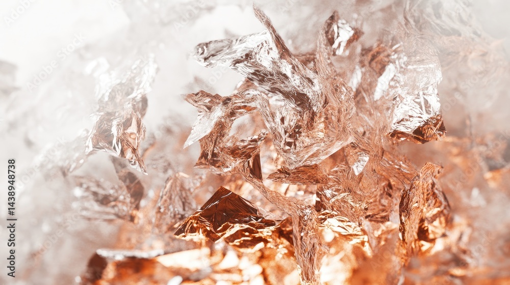 Close-up view of fragmented, rose-gold ice crystals. Close-up view of fragmented, rose-gold ice crystals.
