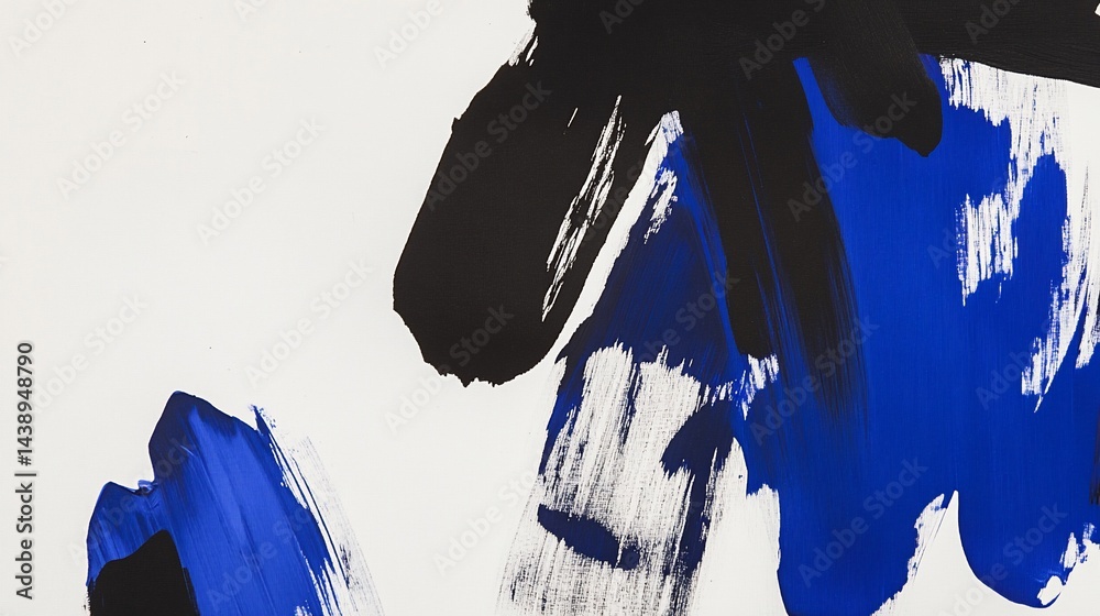Abstract brushstrokes of black and blue on white