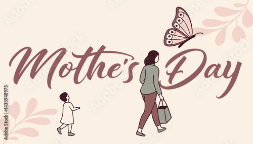 Happy Mother's Day, pink and pink flowers calligraphy poster. Chamomile flower decoration and vector love hearts for Mother's Day or special offer banner for sale shopping. Best Mother's greeting card