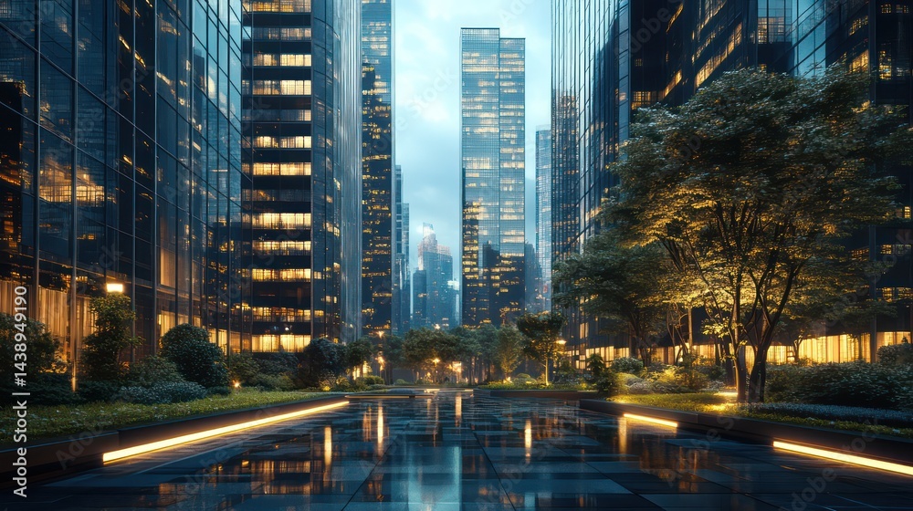Naklejka premium Modern city street nightscape