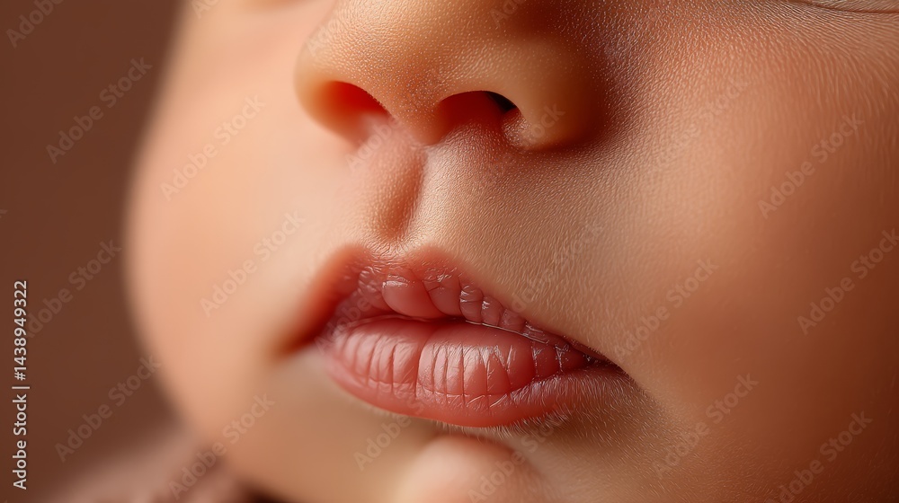 Fototapeta premium close up of newborn baby face with copy space.