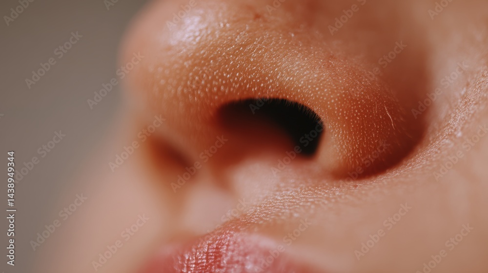 Fototapeta premium macro closeup of newborn baby lips and nose with soft skin texture.