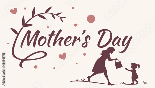 Happy Mother's Day, pink and pink flowers calligraphy poster. Chamomile flower decoration and vector love hearts for Mother's Day or special offer banner for sale shopping. Best Mother's greeting card