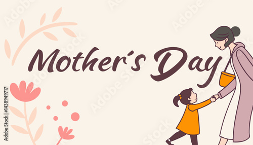Happy Mother's Day, pink and pink flowers calligraphy poster. Chamomile flower decoration and vector love hearts for Mother's Day or special offer banner for sale shopping. Best Mother's greeting card