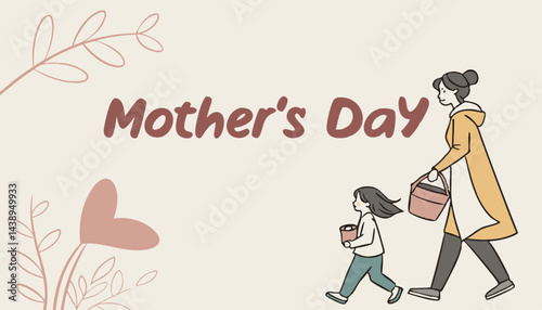 Happy Mother's Day, pink and pink flowers calligraphy poster. Chamomile flower decoration and vector love hearts for Mother's Day or special offer banner for sale shopping. Best Mother's greeting card