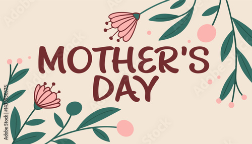 Happy Mother's Day, pink and pink flowers calligraphy poster. Chamomile flower decoration and vector love hearts for Mother's Day or special offer banner for sale shopping. Best Mother's greeting card