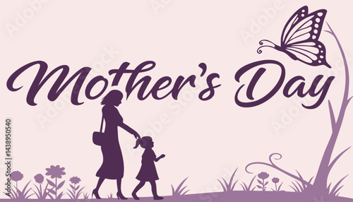 Happy Mother's Day, pink and pink flowers calligraphy poster. Chamomile flower decoration and vector love hearts for Mother's Day or special offer banner for sale shopping. Best Mother's greeting card