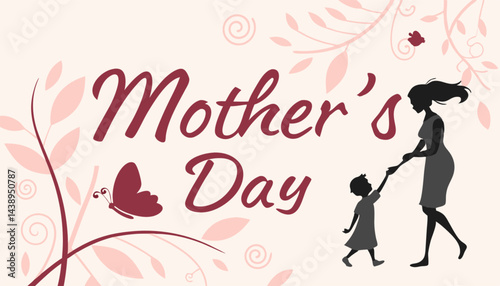 Happy Mother's Day, pink and pink flowers calligraphy poster. Chamomile flower decoration and vector love hearts for Mother's Day or special offer banner for sale shopping. Best Mother's greeting card