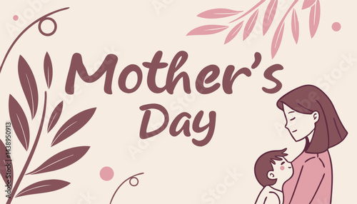 Happy Mother's Day, pink and pink flowers calligraphy poster. Chamomile flower decoration and vector love hearts for Mother's Day or special offer banner for sale shopping. Best Mother's greeting card