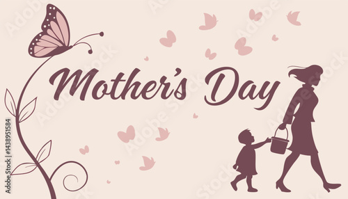 Happy Mother's Day, pink and pink flowers calligraphy poster. Chamomile flower decoration and vector love hearts for Mother's Day or special offer banner for sale shopping. Best Mother's greeting card