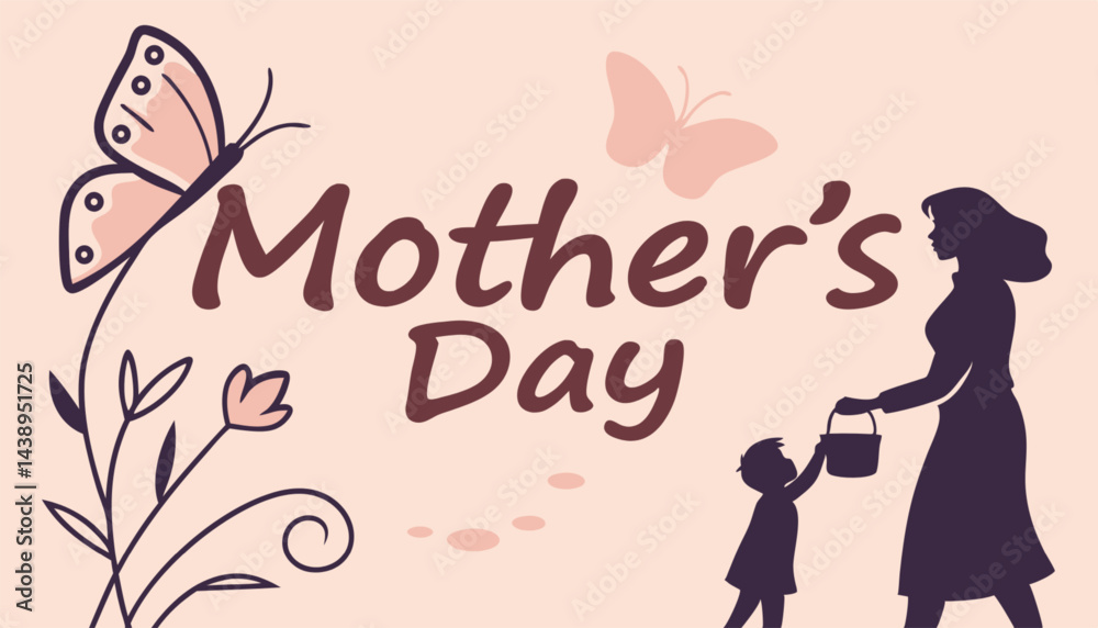 Obraz premium Happy Mother's Day, pink and pink flowers calligraphy poster. Chamomile flower decoration and vector love hearts for Mother's Day or special offer banner for sale shopping. Best Mother's greeting card