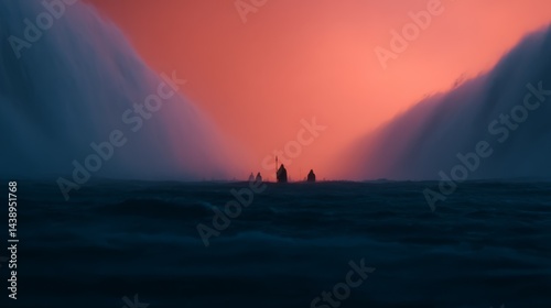 Moses holding the staff and parting the Red Sea, leading the Israelites to safety.