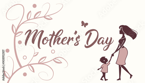 Happy Mother's Day, pink and pink flowers calligraphy poster. Chamomile flower decoration and vector love hearts for Mother's Day or special offer banner for sale shopping. Best Mother's greeting card