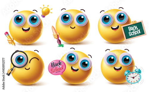 Emoji clipart characters set. Emojis character with back to school elements