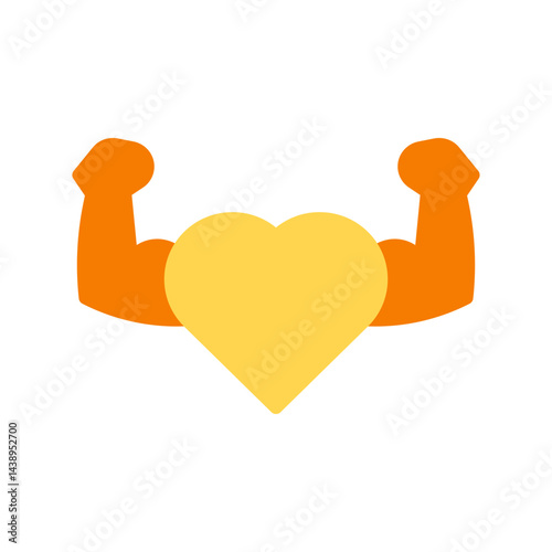 Symbolic Representation of Strength and Love in Mental Health Icon Showing Flexed Arms and Heart for Emotional Wellness