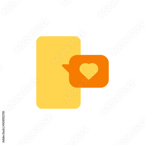 Yellow Mobile Phone Icon with Heart Notification Representing Mental Health and Wellness Communication in Digital Technology
