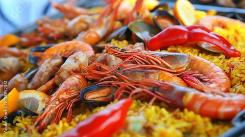 Obraz na płótnie Colorful paella dish with seafood w salonie