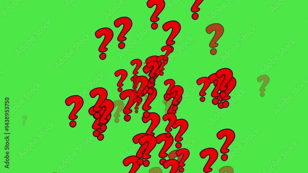 Red question mark floating animation on green screen background, thinking, confused sign symbol chroma key animated background Red question mark floating animation on green screen background, thinking, confused sign symbol chroma key animated background