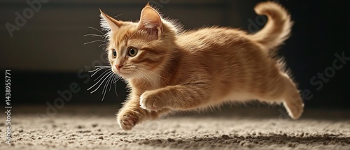 Munchkin cat running across carpet