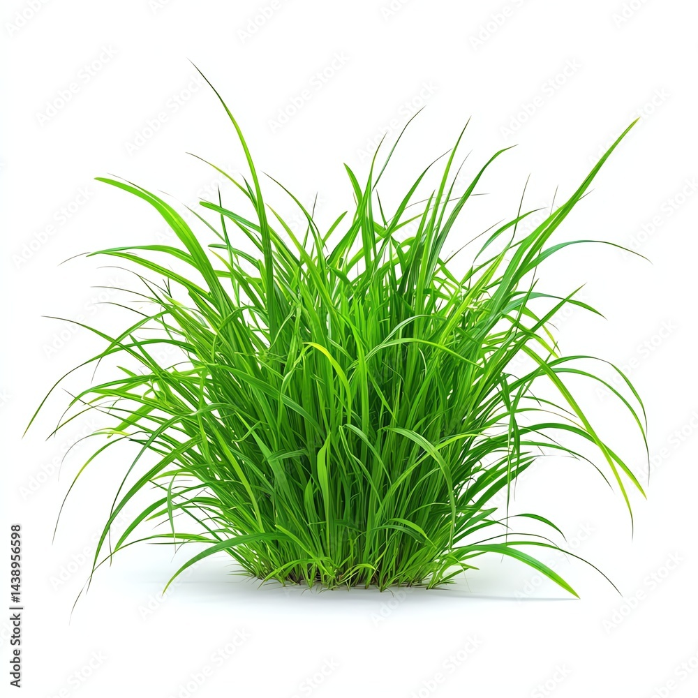 Fototapeta premium Lush green grass clump on a white isolated background.