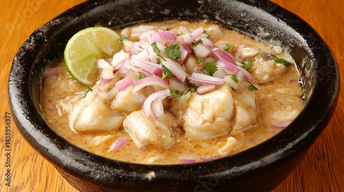 Obraz na płótnie Creamy fish stew with lime and onions w salonie