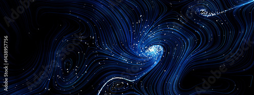 Abstract Cyber Big Data Flow Particles. Big Data Flow And Artificial Intelligence With Lines And A Grid Wave Pattern Ideal For Data Analytics And Technology Concepts.