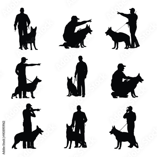 Silhouette of security guard and dog