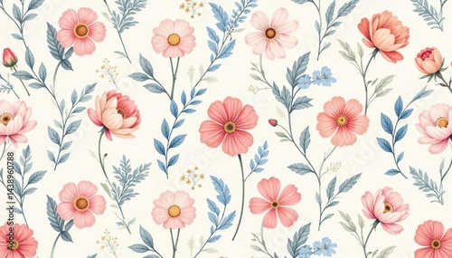 Wallpaper Mural Subtle pastel floral motif with delicate lines creates elegant, repeating wallpaper for social media , delicate, subtle Torontodigital.ca